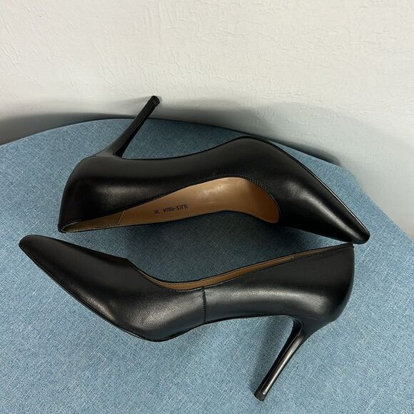 Bacia Black Leather Pointed Toe Classic High Stiletto Pumps Size 38 - Picture 6 of 9